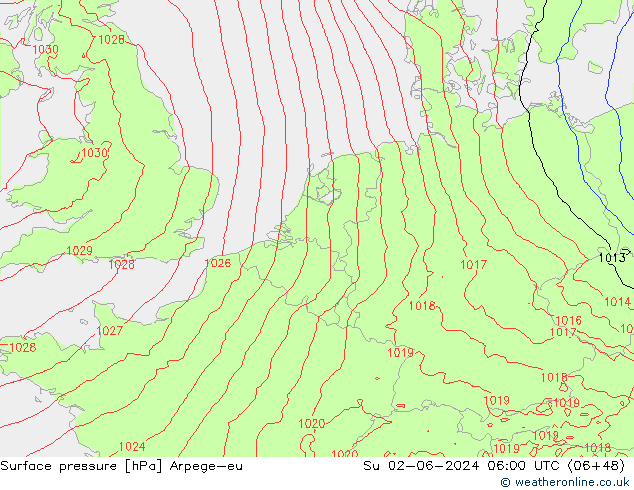 Atmosférický tlak Arpege-eu Ne 02.06.2024 06 UTC
