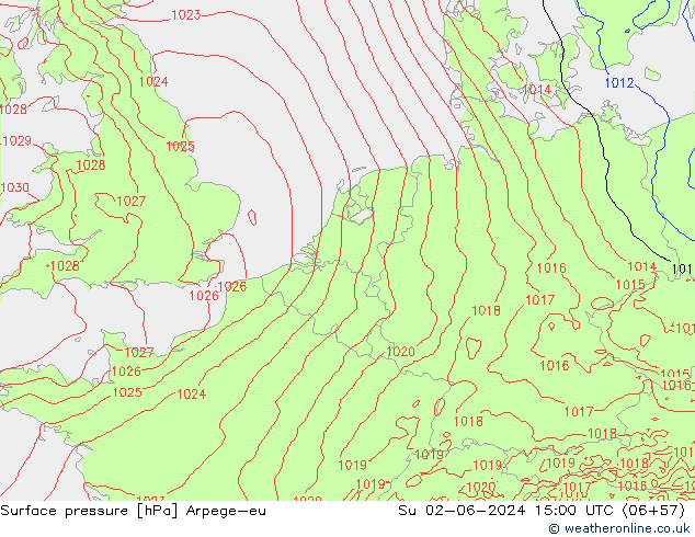 Atmosférický tlak Arpege-eu Ne 02.06.2024 15 UTC