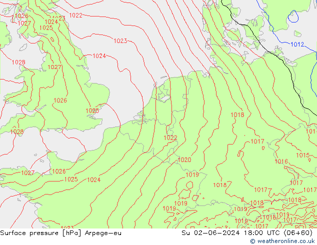 Atmosférický tlak Arpege-eu Ne 02.06.2024 18 UTC