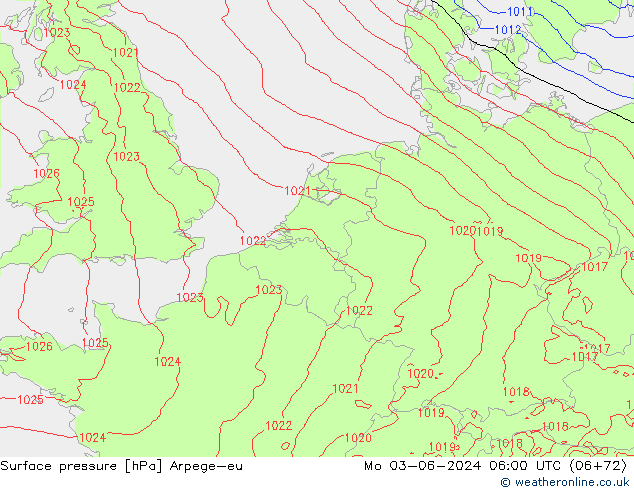 Atmosférický tlak Arpege-eu Po 03.06.2024 06 UTC