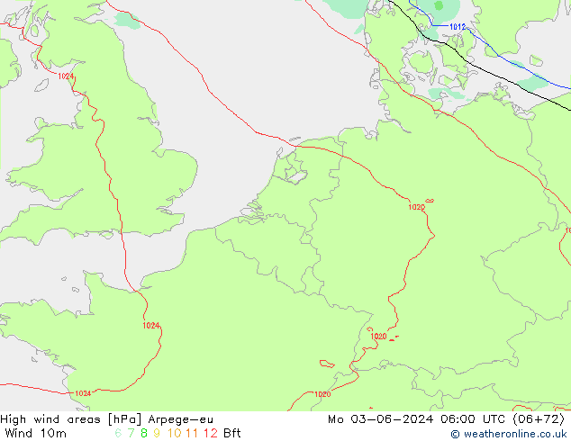 High wind areas Arpege-eu lun 03.06.2024 06 UTC