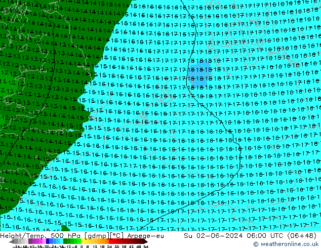 Height/Temp. 500 hPa Arpege-eu Su 02.06.2024 06 UTC