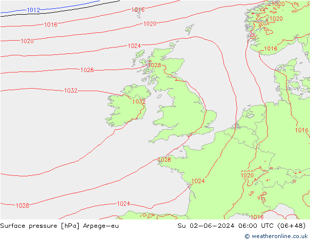 Bodendruck Arpege-eu So 02.06.2024 06 UTC