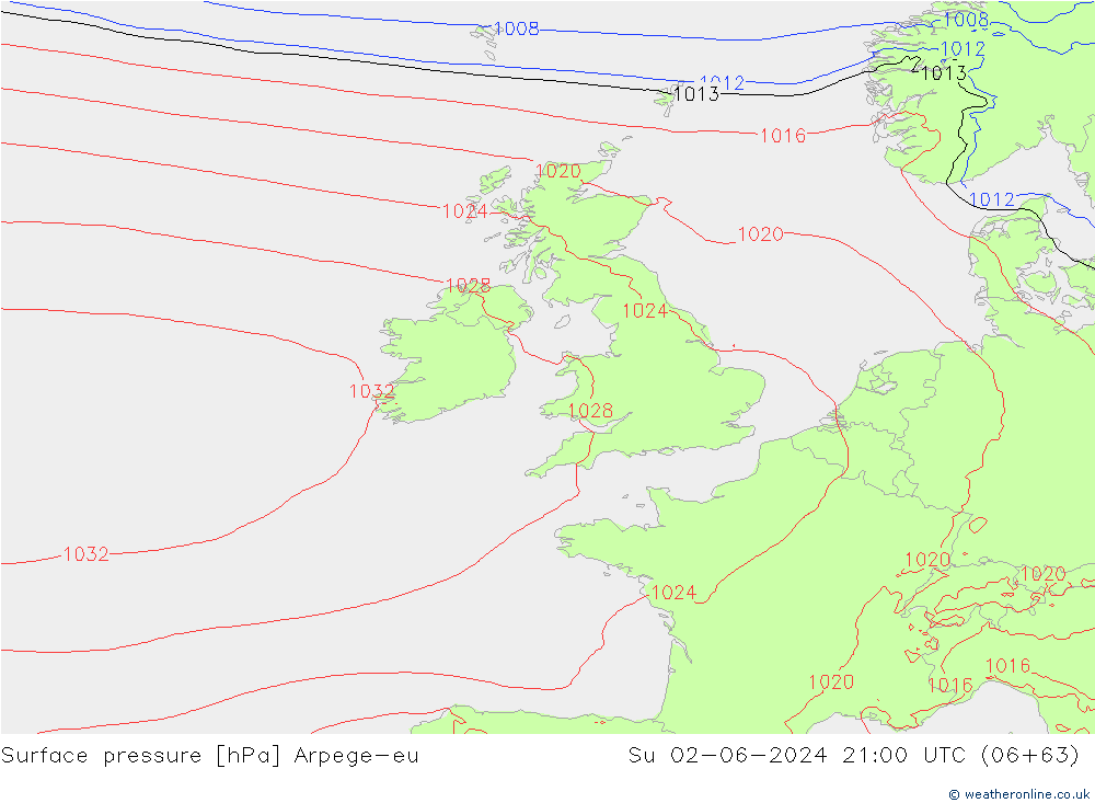 Surface pressure Arpege-eu Su 02.06.2024 21 UTC
