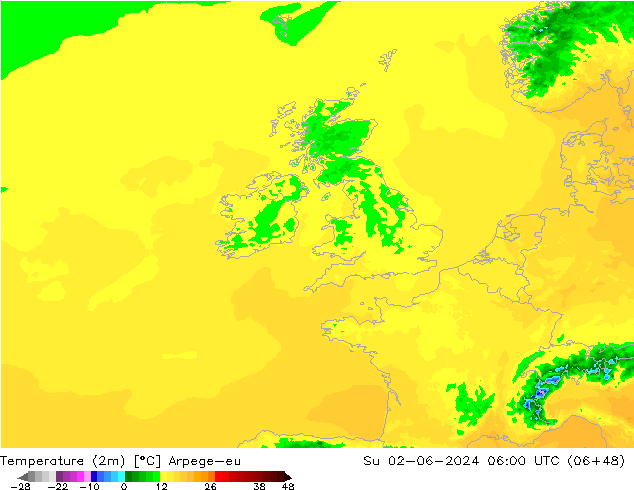 Temperatura (2m) Arpege-eu dom 02.06.2024 06 UTC