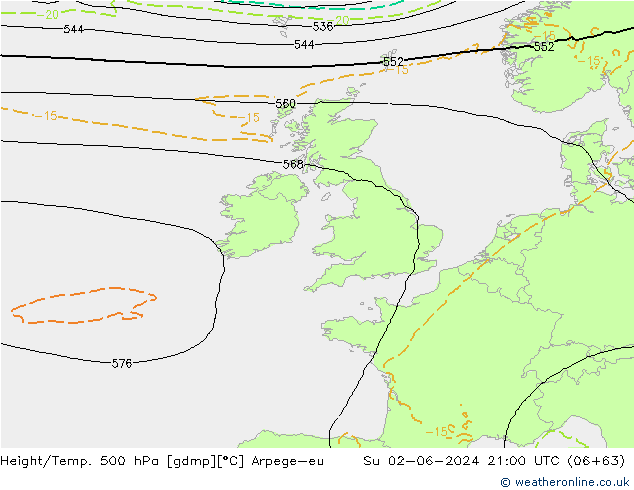 Height/Temp. 500 hPa Arpege-eu nie. 02.06.2024 21 UTC