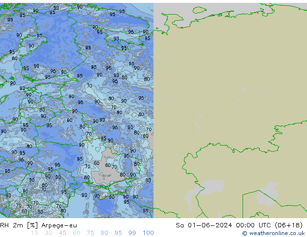 RH 2m Arpege-eu sab 01.06.2024 00 UTC