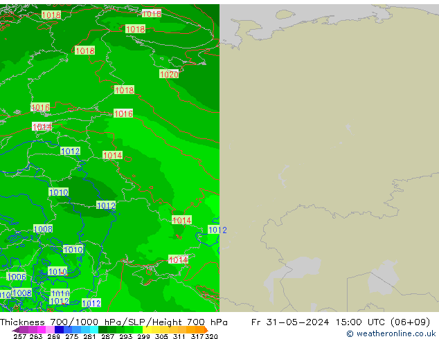 Thck 700-1000 hPa Arpege-eu ven 31.05.2024 15 UTC