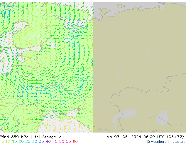 Rüzgar 850 hPa Arpege-eu Pzt 03.06.2024 06 UTC