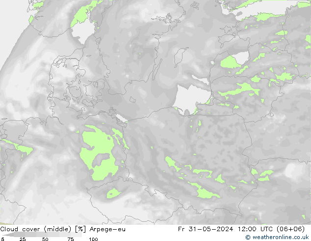 Cloud cover (middle) Arpege-eu Fr 31.05.2024 12 UTC