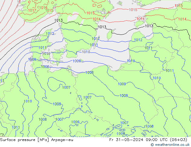 Pressione al suolo Arpege-eu ven 31.05.2024 09 UTC