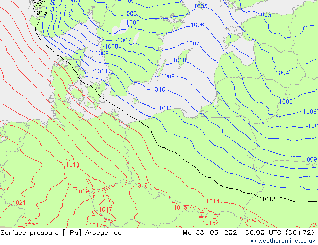 Surface pressure Arpege-eu Mo 03.06.2024 06 UTC