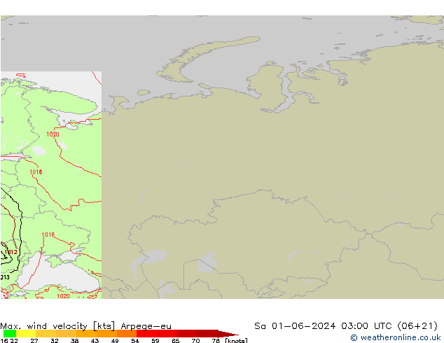 Max. wind velocity Arpege-eu sab 01.06.2024 03 UTC