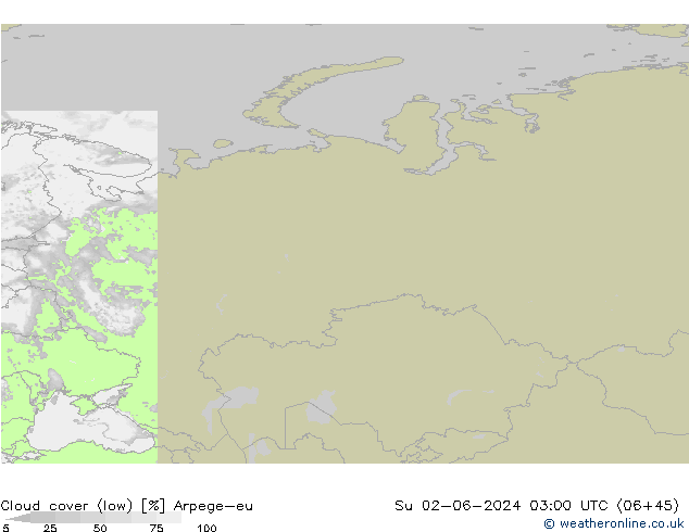 zachmurzenie (niskie) Arpege-eu nie. 02.06.2024 03 UTC