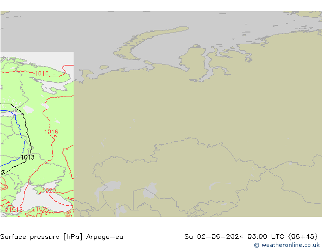 Surface pressure Arpege-eu Su 02.06.2024 03 UTC