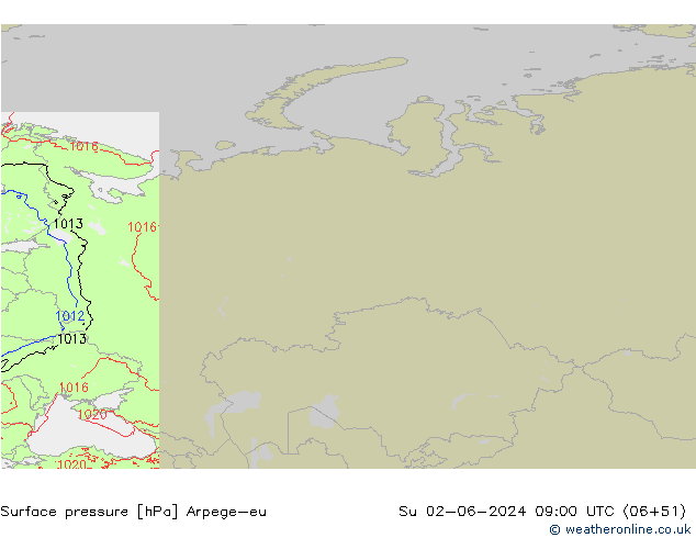 Atmosférický tlak Arpege-eu Ne 02.06.2024 09 UTC