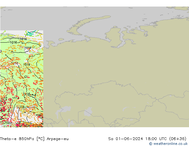 Theta-e 850hPa Arpege-eu Sa 01.06.2024 18 UTC