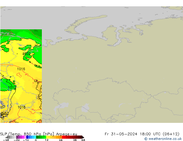 SLP/Temp. 850 hPa Arpege-eu vie 31.05.2024 18 UTC