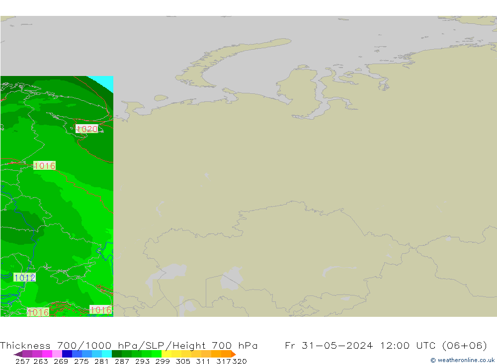 Thck 700-1000 hPa Arpege-eu Fr 31.05.2024 12 UTC