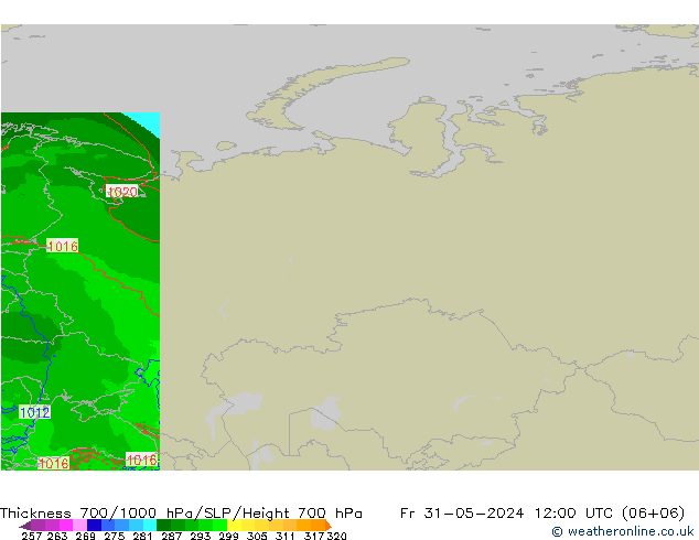 Thck 700-1000 hPa Arpege-eu  31.05.2024 12 UTC