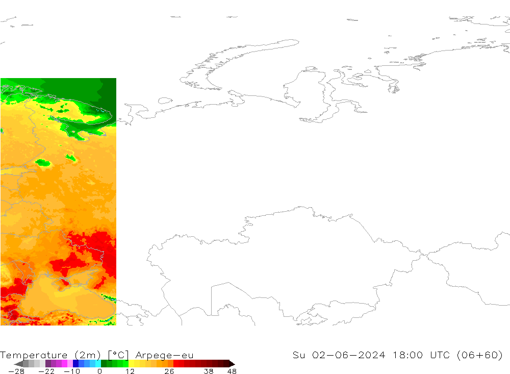 température (2m) Arpege-eu dim 02.06.2024 18 UTC