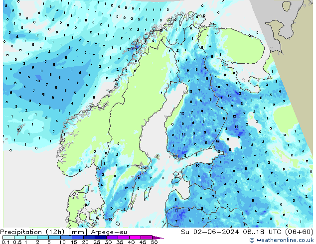 Precipitation (12h) Arpege-eu Ne 02.06.2024 18 UTC