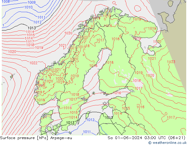 Pressione al suolo Arpege-eu sab 01.06.2024 03 UTC