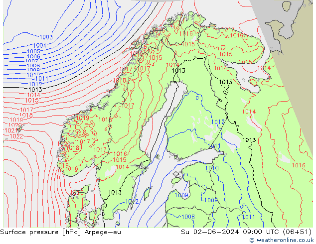 Surface pressure Arpege-eu Su 02.06.2024 09 UTC