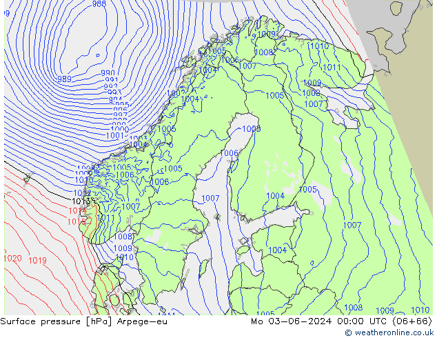 Pressione al suolo Arpege-eu lun 03.06.2024 00 UTC