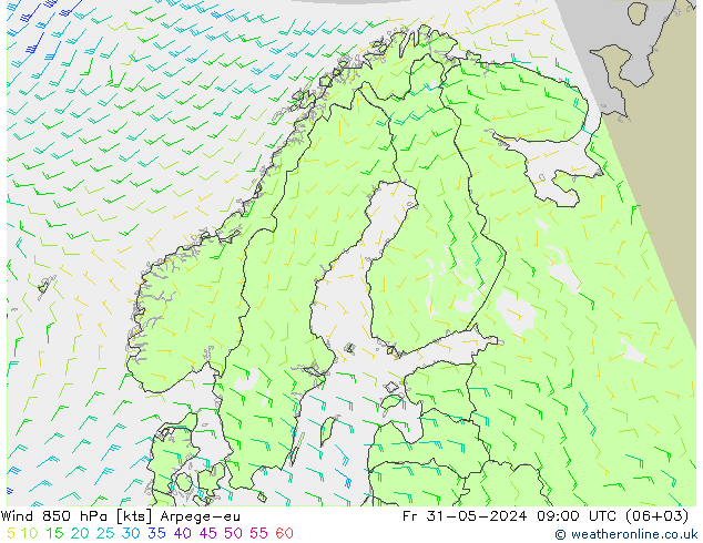 Wind 850 hPa Arpege-eu Fr 31.05.2024 09 UTC