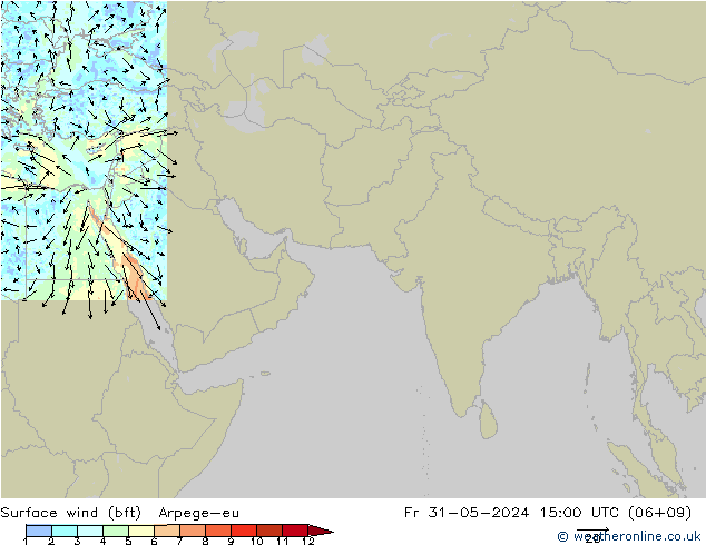 Vento 10 m (bft) Arpege-eu Sex 31.05.2024 15 UTC