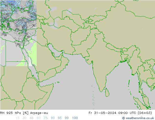 RH 925 hPa Arpege-eu Fr 31.05.2024 09 UTC