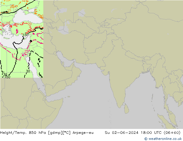Height/Temp. 850 hPa Arpege-eu Su 02.06.2024 18 UTC