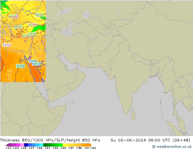 Thck 850-1000 hPa Arpege-eu Su 02.06.2024 06 UTC