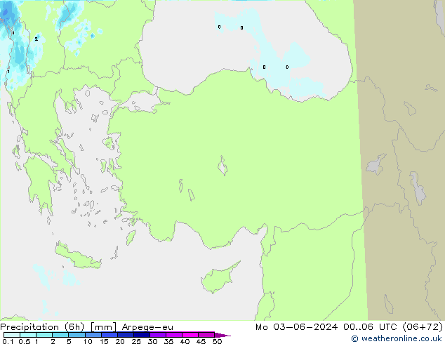 Precipitation (6h) Arpege-eu Po 03.06.2024 06 UTC