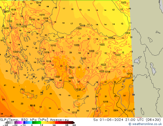 SLP/Temp. 850 hPa Arpege-eu So 01.06.2024 21 UTC