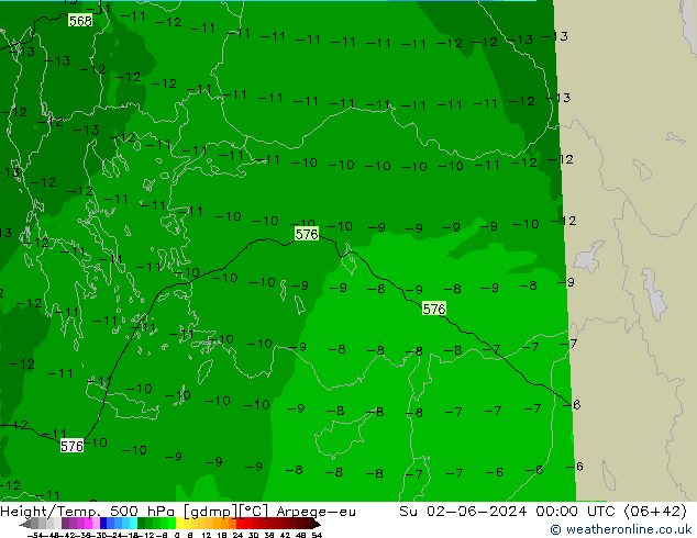 Height/Temp. 500 hPa Arpege-eu Ne 02.06.2024 00 UTC
