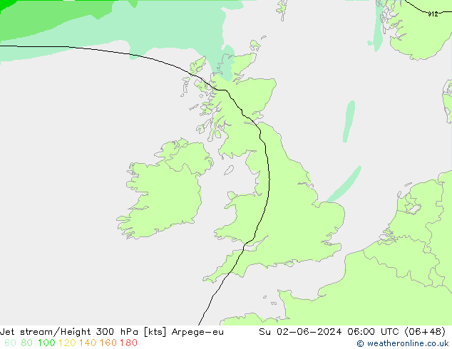 Jet stream/Height 300 hPa Arpege-eu Su 02.06.2024 06 UTC