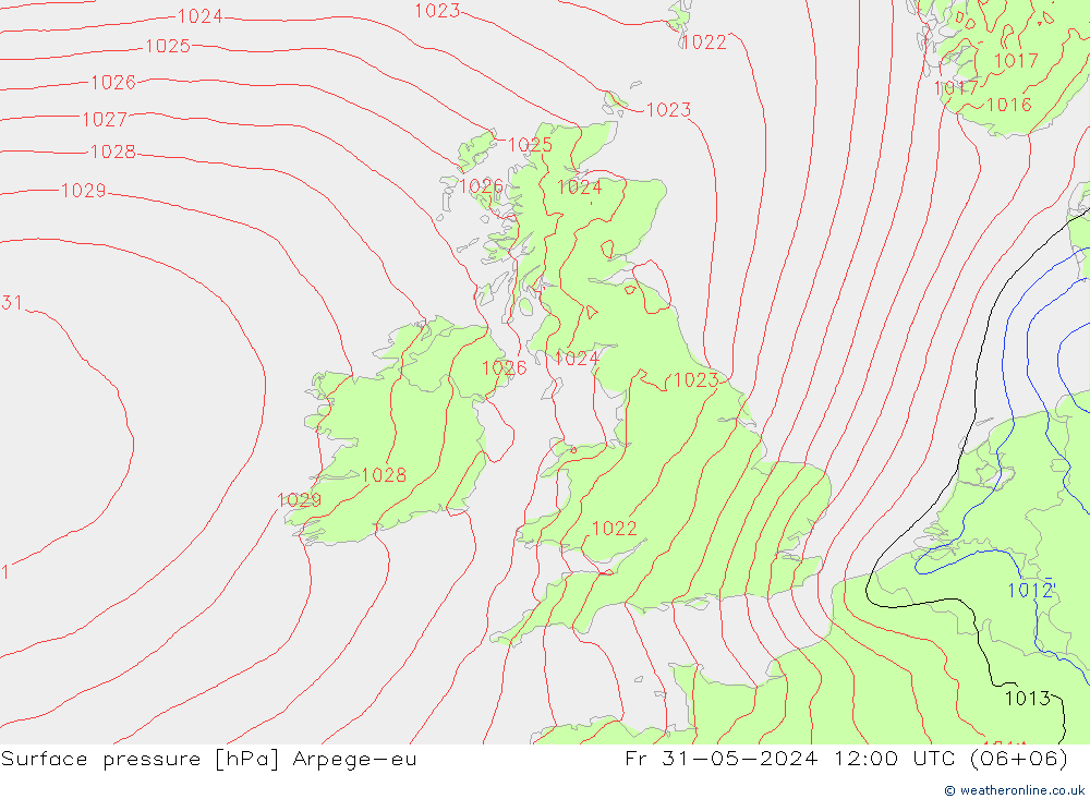 Surface pressure Arpege-eu Fr 31.05.2024 12 UTC