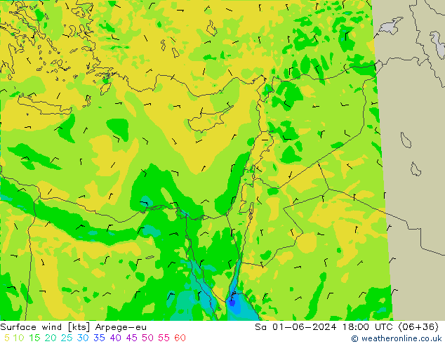 Vento 10 m Arpege-eu sab 01.06.2024 18 UTC