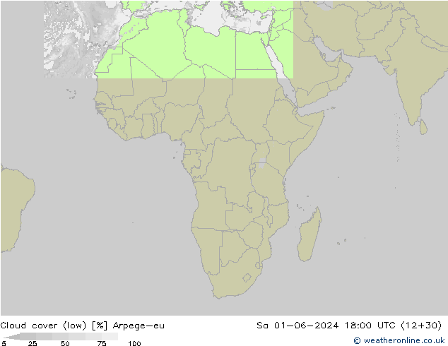 Cloud cover (low) Arpege-eu Sa 01.06.2024 18 UTC