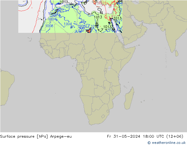 Pressione al suolo Arpege-eu ven 31.05.2024 18 UTC