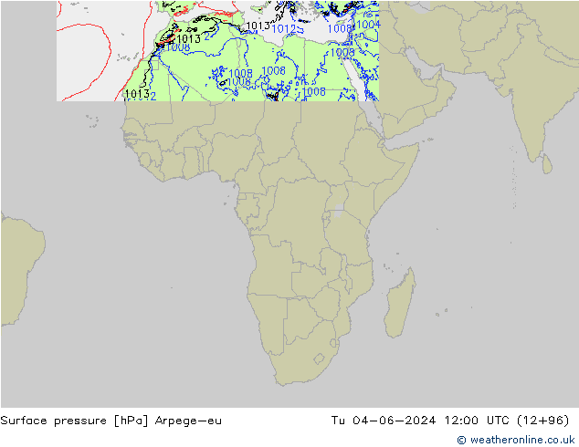 Pressione al suolo Arpege-eu mar 04.06.2024 12 UTC