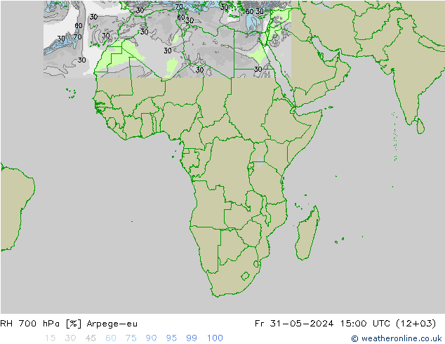 Humidité rel. 700 hPa Arpege-eu ven 31.05.2024 15 UTC