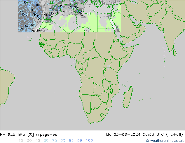 RH 925 hPa Arpege-eu Po 03.06.2024 06 UTC