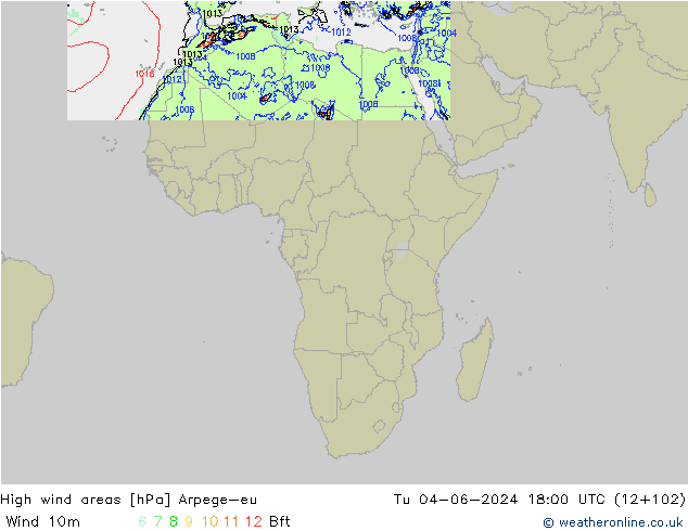 Windvelden Arpege-eu di 04.06.2024 18 UTC