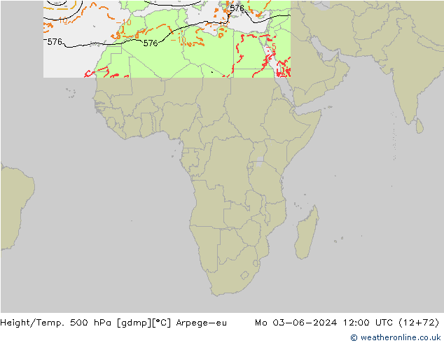 Height/Temp. 500 hPa Arpege-eu Mo 03.06.2024 12 UTC