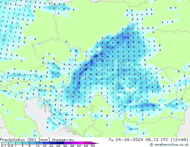 Yağış (6h) Arpege-eu Sa 04.06.2024 12 UTC