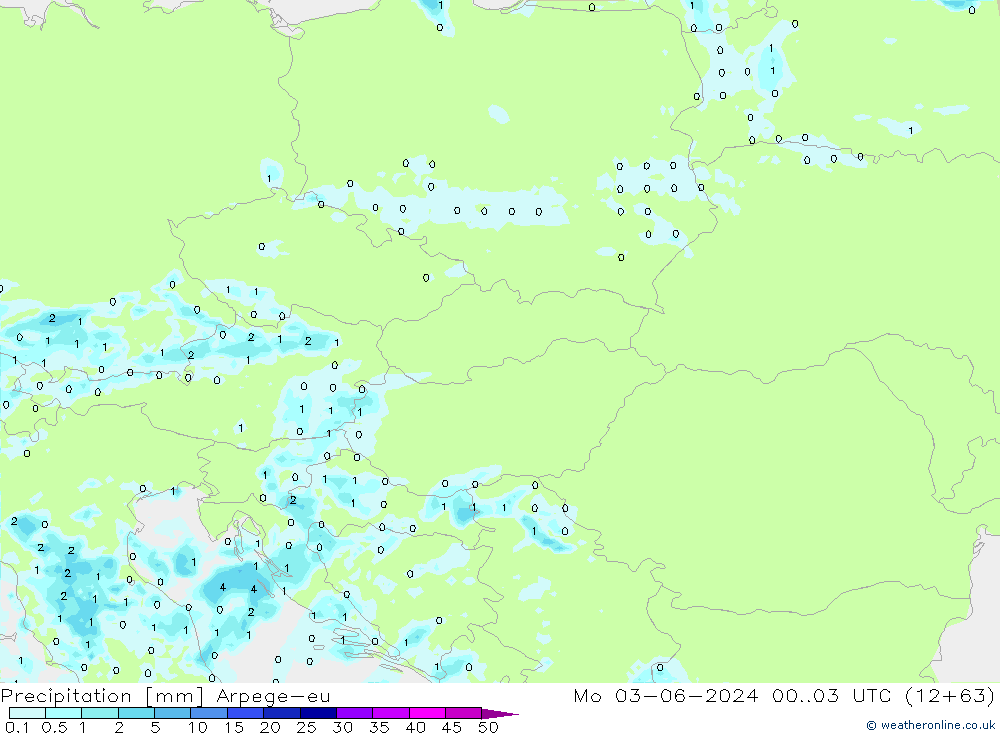 Precipitation Arpege-eu Mo 03.06.2024 03 UTC