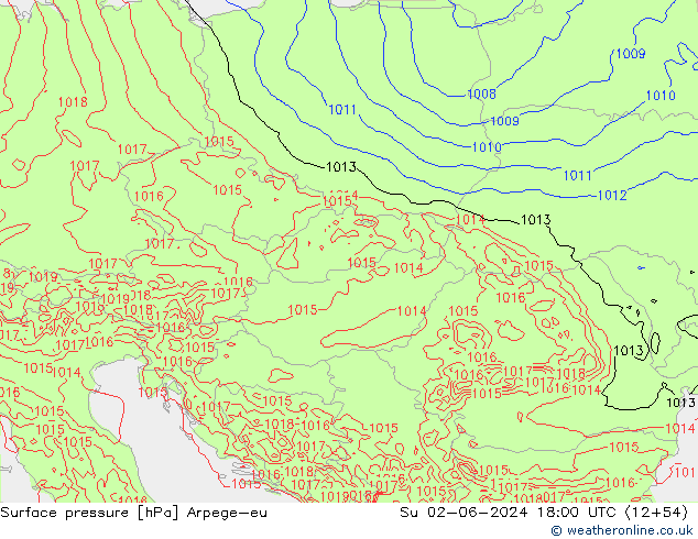 Atmosférický tlak Arpege-eu Ne 02.06.2024 18 UTC